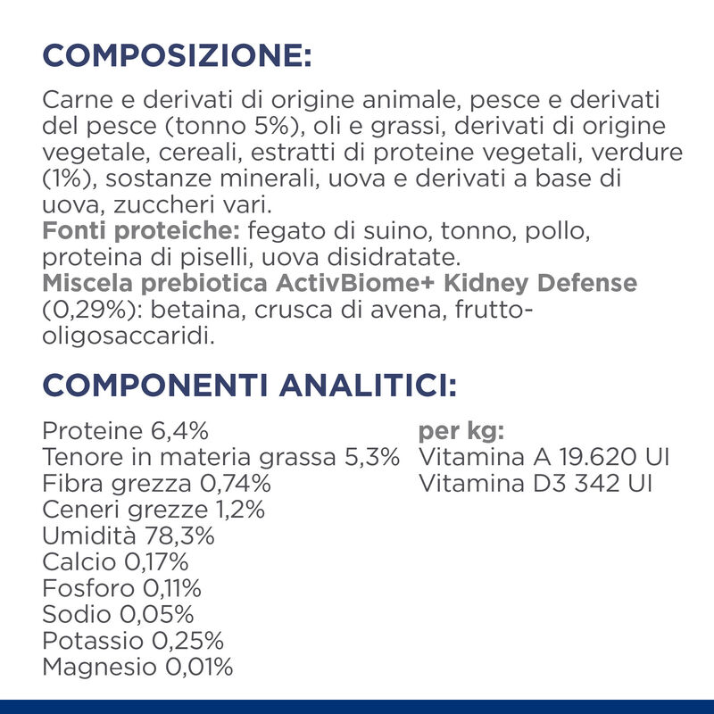 Hill's Prescription Diet Cat k/d Renal spezzatino con tonno e verdure 82gr