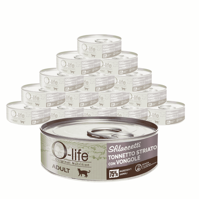 O-life Cat Adult sfilaccetti tonnetto striato con vongole 70gr