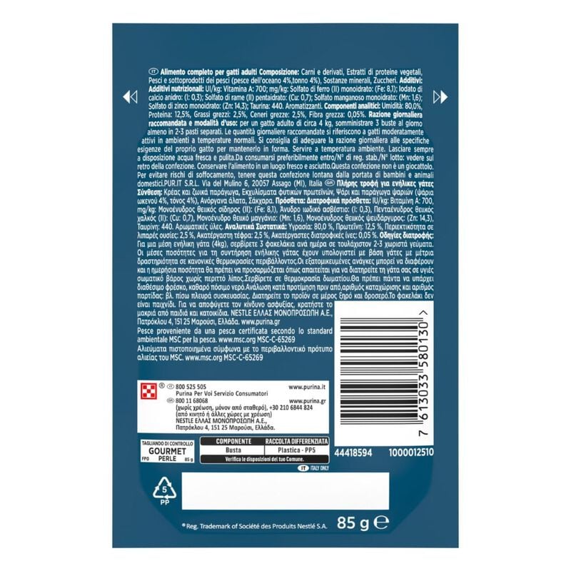 Gourmet Perle Duetti Cat Adult con Pesce dell'Oceano e Tonno 85 gr