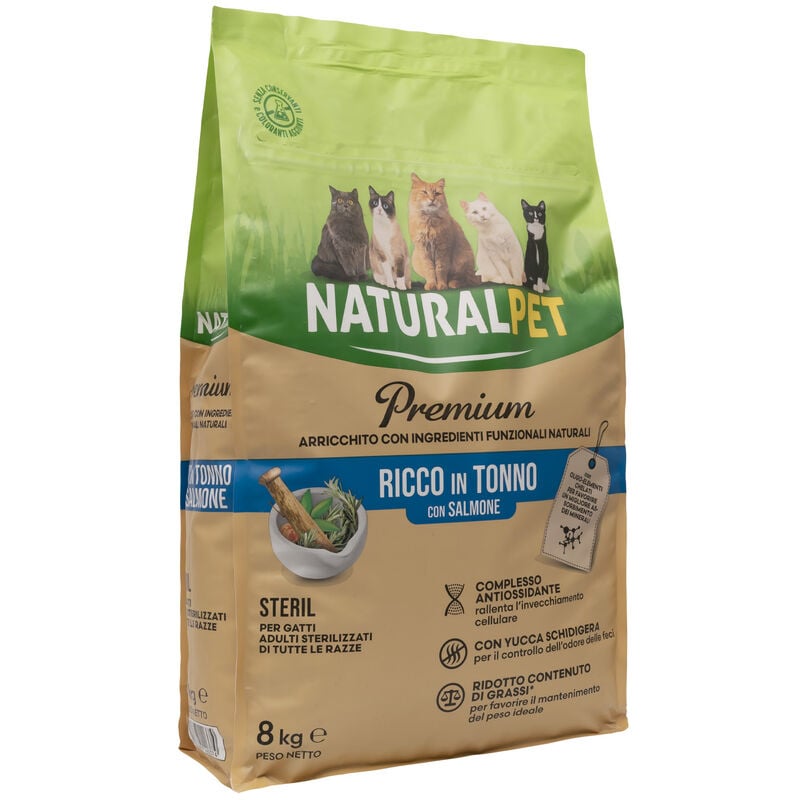 Naturalpet Premium Cat Adult Steril ricco in Tonno con Salmone 8 kg