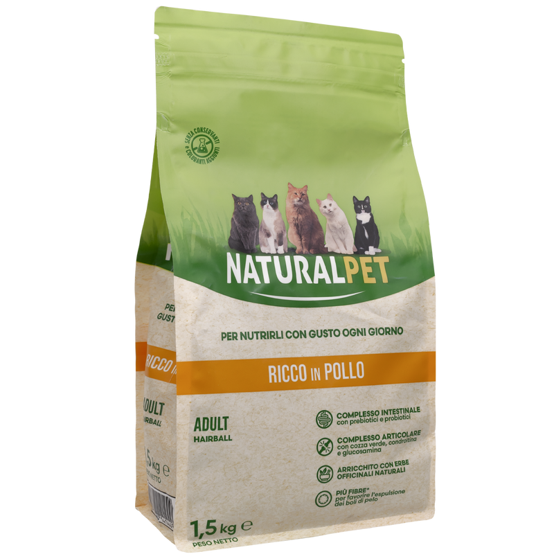Naturalpet Cat Adult Hairball ricco in Pollo 1,5kg