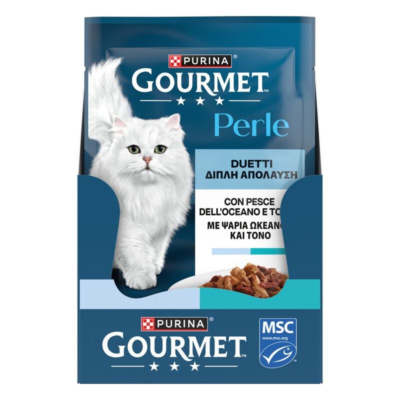 Gourmet Perle Duetti Cat Adult con Pesce dell'Oceano e Tonno 85 gr