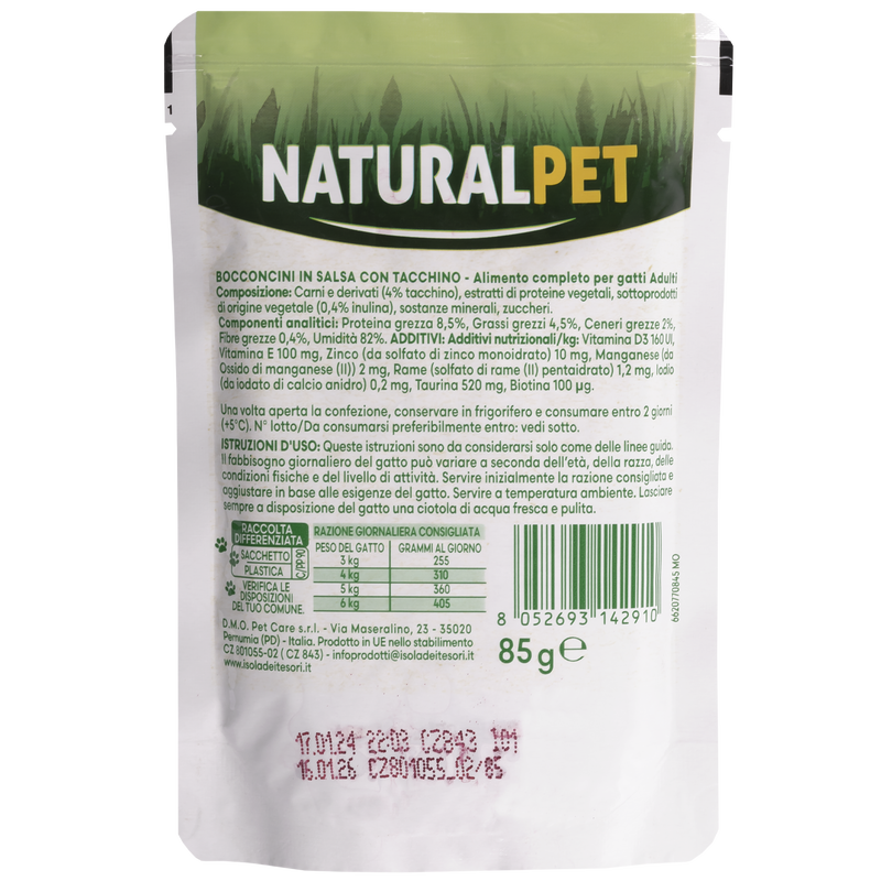 Naturalpet Cat Adult Bocconcini in salsa con Tacchino 85gr