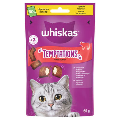 Whiskas Temptations Cat Snack Manzo 60gr