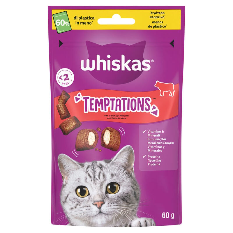Whiskas Temptations Cat Snack Manzo 60gr