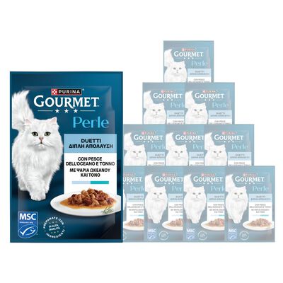 Gourmet Perle Duetti Cat Adult con Pesce dell'Oceano e Tonno 85 gr