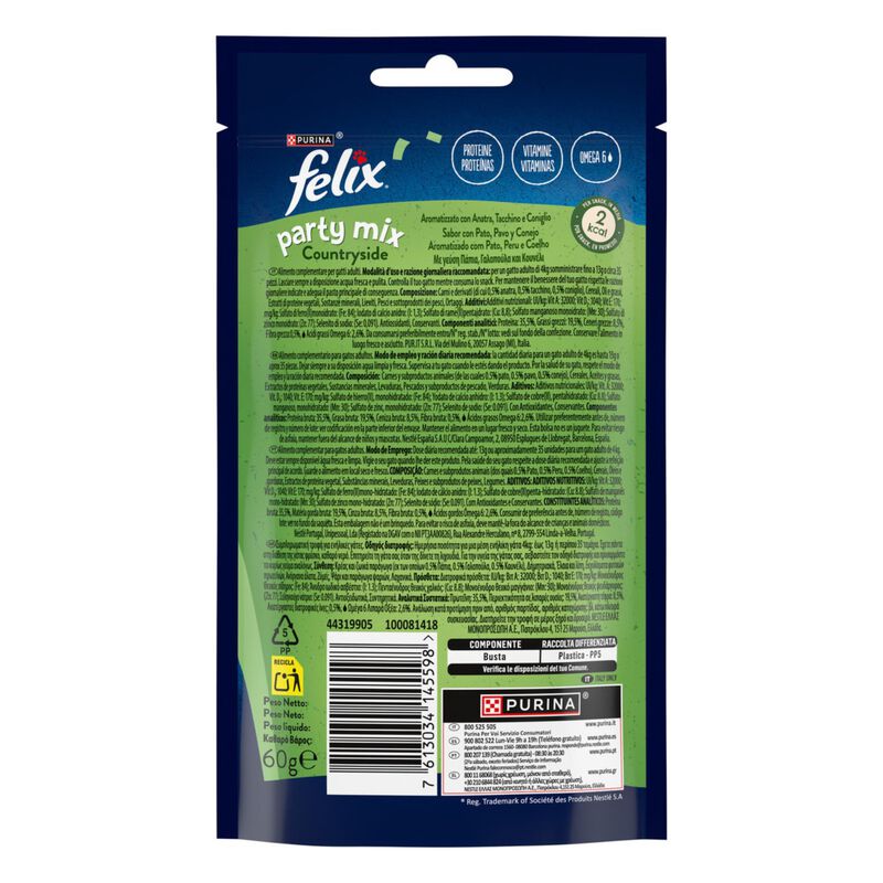 Felix Party Mix Snack Cat Countryside Mix con Anatra Tacchino e Coniglio 60 gr