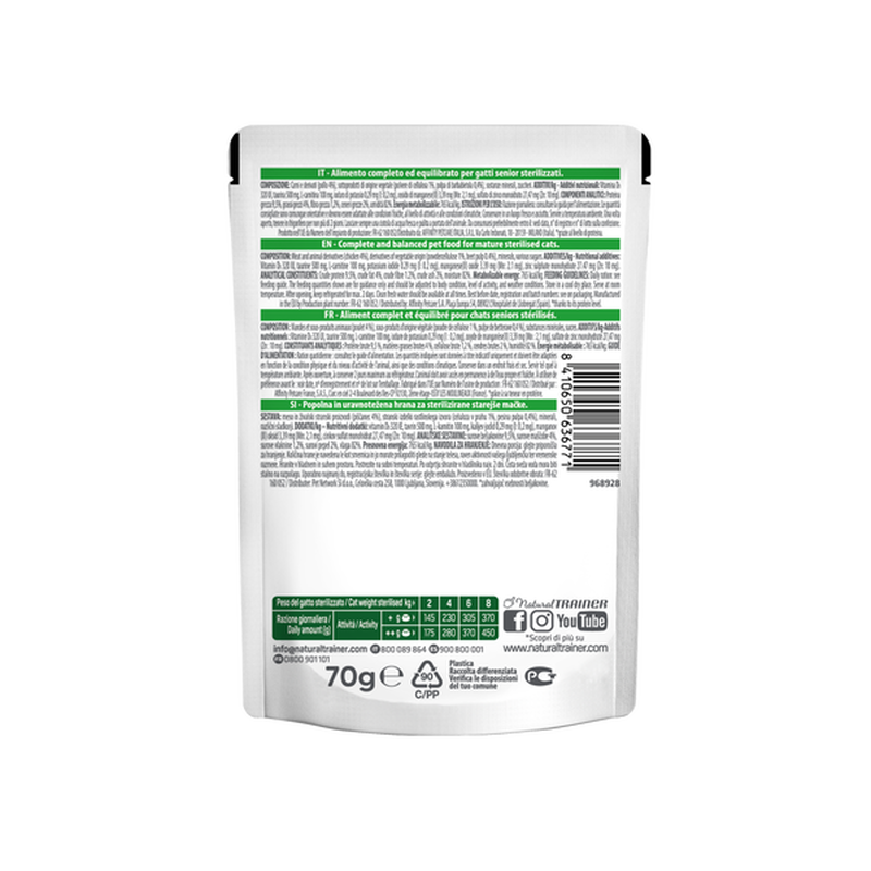 Natural Trainer Straccetti con Pollo per Gatti Maturi Sterilizzati 70gr