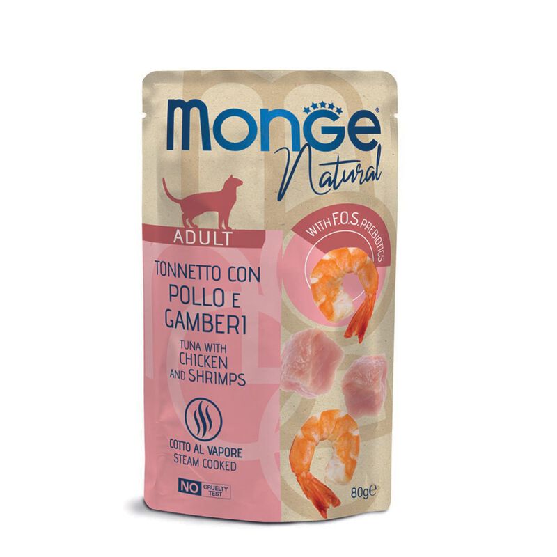 Monge Natural Cat Adult Pezzetti di Tonnetto con Pollo e Gamberi 80 gr