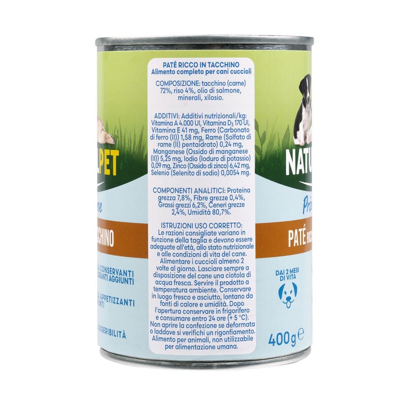 Naturalpet Prime Orme Puppy Pat&eacute; ricco in Tacchino 400gr