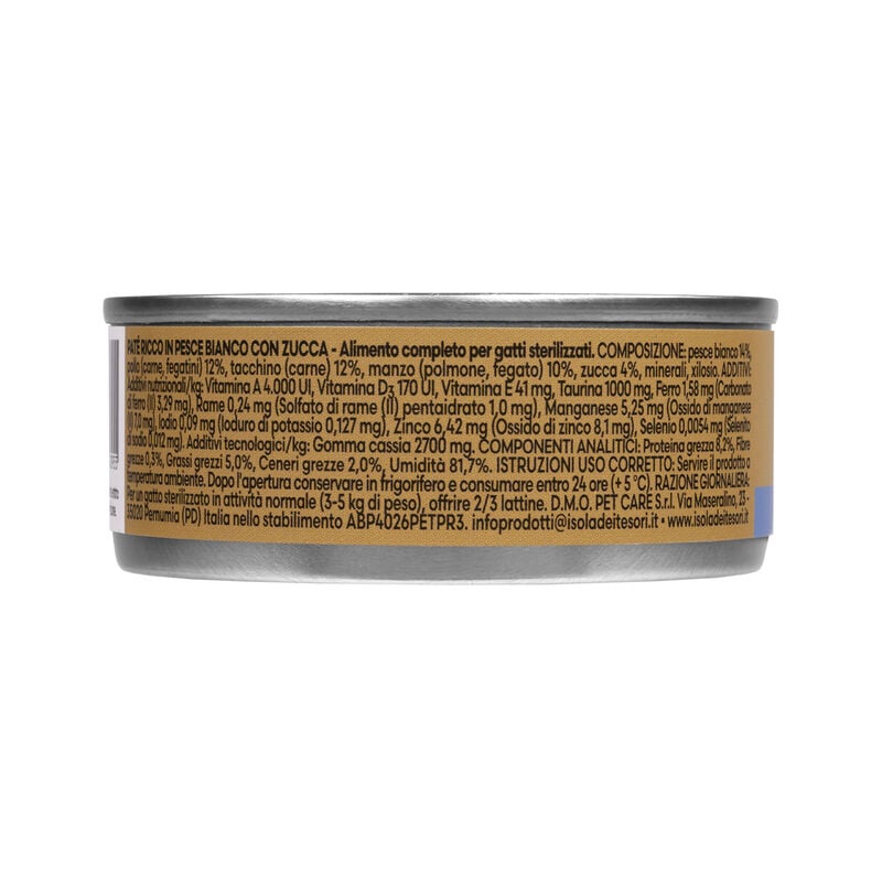 Naturalpet Premium Cat Adult Sterilised Pat&eacute; ricco in Pesce bianco con zucca 85gr