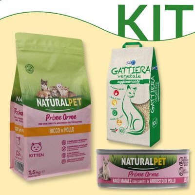 Kit alimentazione Naturalpet Kitten secco + Umido + Petup gattiera ecologica 10 l