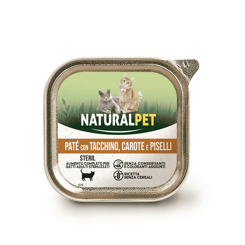 Naturalpet Cat Sterilised pat&eacute; con tacchino, carote e piselli 100gr