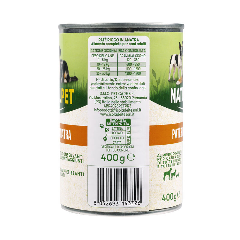Naturalpet Dog Adult Pat&egrave; ricco in Anatra 400 gr