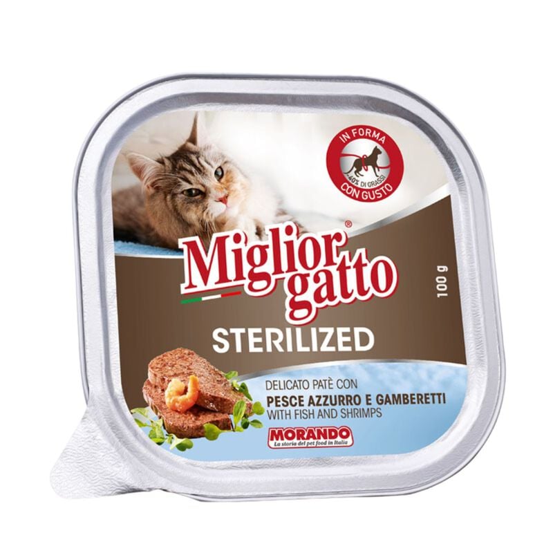Migliorgatto Sterilized Delicato Pat&egrave; con Pesce azzurro e Gamberetti 100 gr