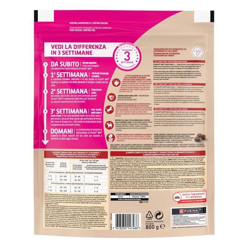 Purina One Dog Mini Active con Pollo e Riso 800 gr