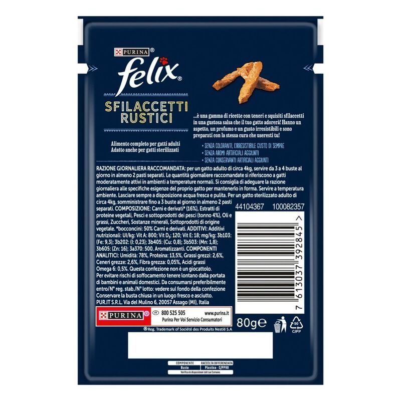 Purina Felix Sfilaccetti Rustici Cat Adult con Tonno 80 gr