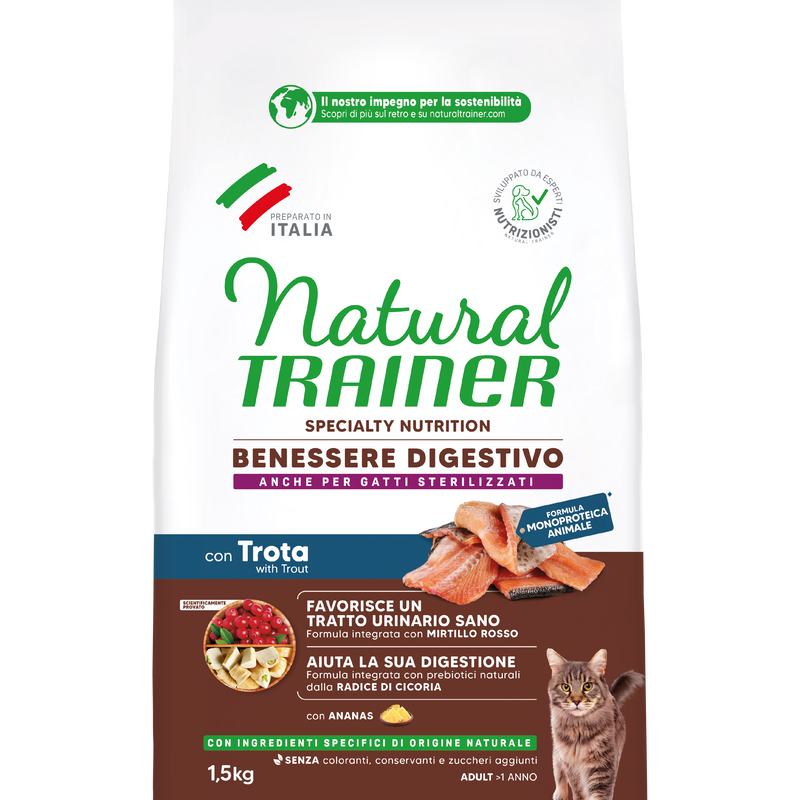 Natural Trainer Cat Adult Sensitive No Grain con Trota 1,5 kg