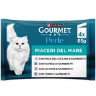 Gourmet Perle Cat Piaceri del mare con Salmone, Platessa, Tonno e Pesce dell'Oceano 4pzx85gr