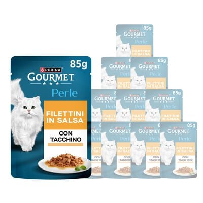 Gourmet Perle Cat Adult Filettini in Salsa con Tacchino 85 gr