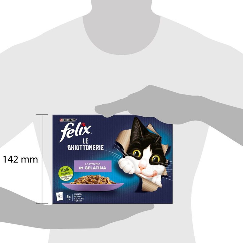 Felix Le Ghiottonerie Cat Le Preferite con Manzo, Pollo, Salmone e Tonno 12 x 85 gr
