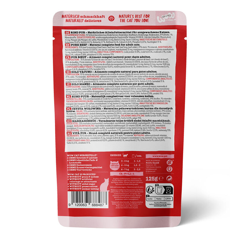 Wow Cat Adult Puro Manzo 125 gr