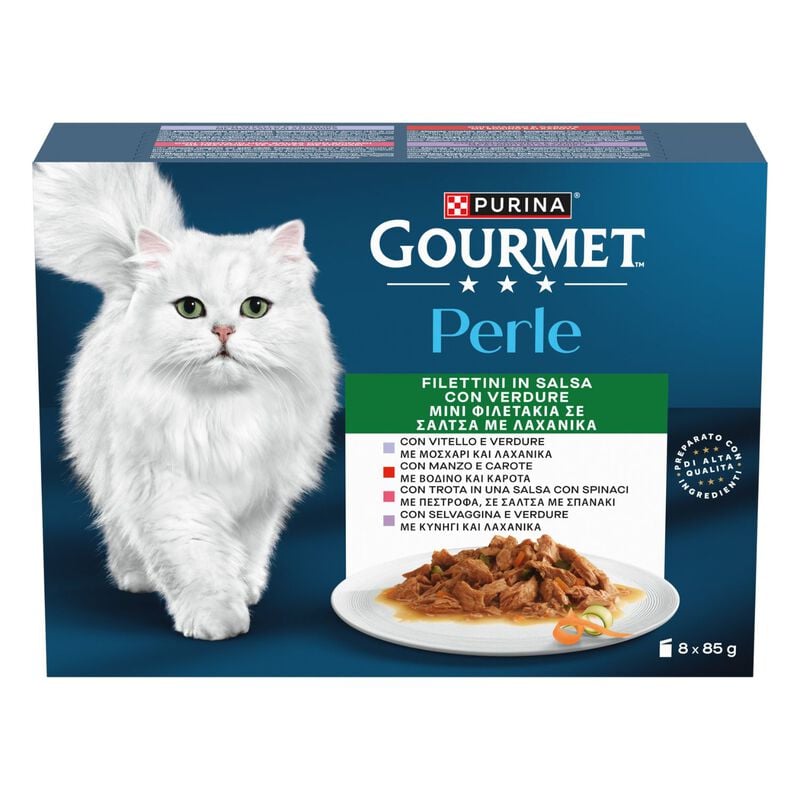 Gourmet Perle Cat Adult Filettini in Salsa con Verdure 8 x 85 gr