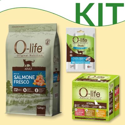Kit Alimentazione O-Life Cat adult secco + umido + snack