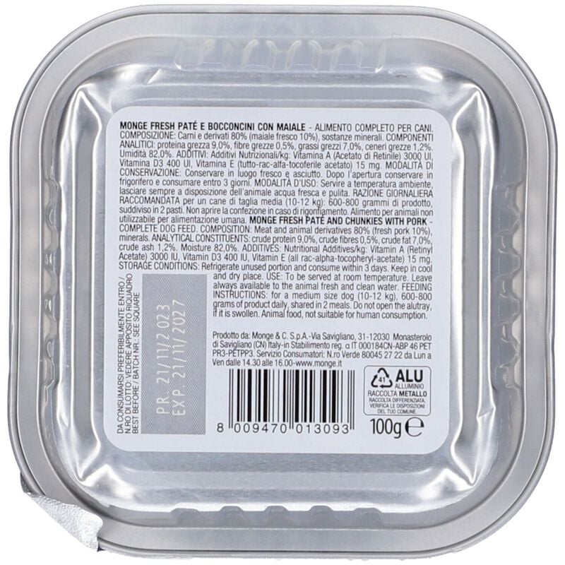 Monge Fresh Dog Adult  Pat&eacute; con Bocconcini con Maiale 100 gr