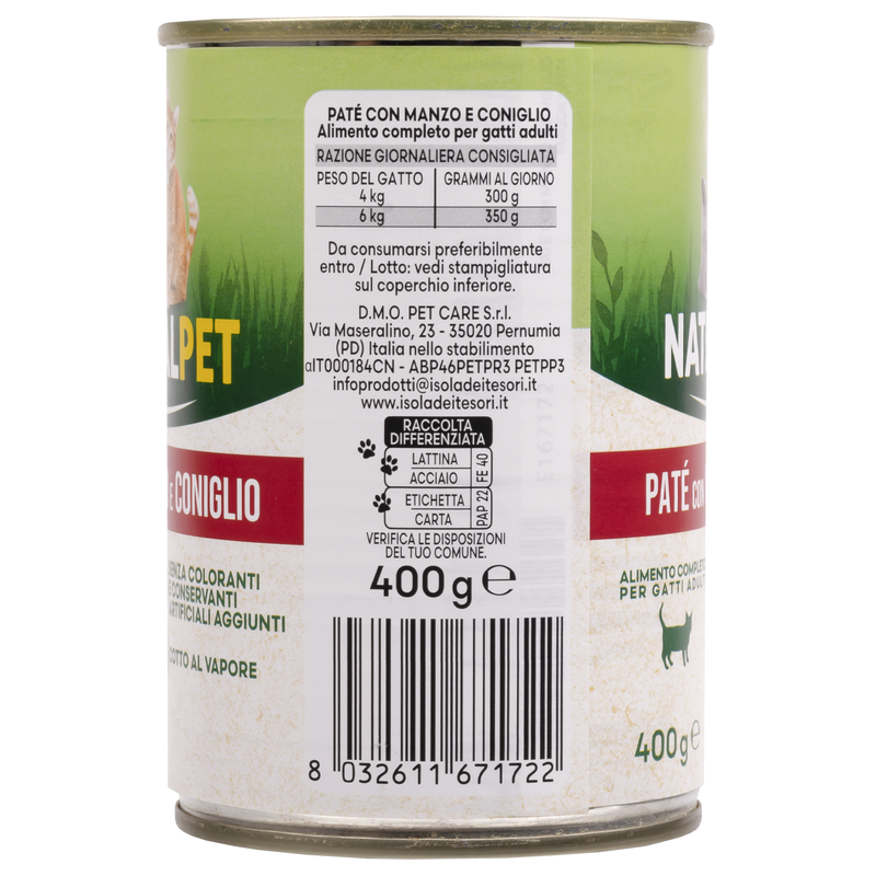 Naturalpet Cat Adult Pat&eacute; con Manzo e Coniglio 400 gr