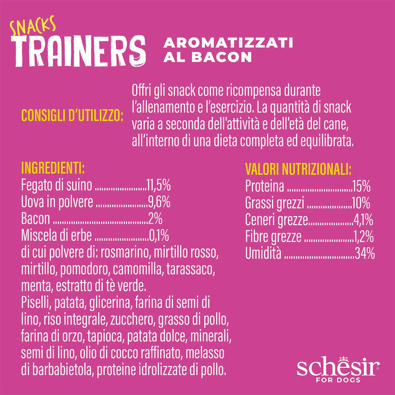 Schesir Dog Adult Snacks Trainers al Bacon 113 gr