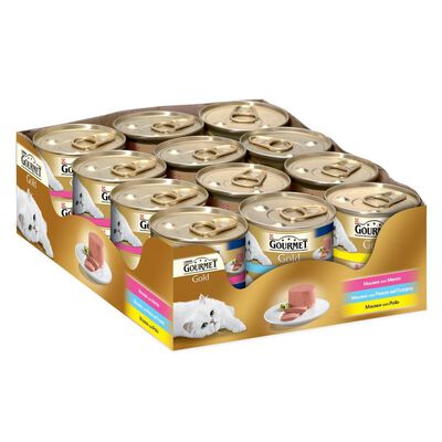 Gourmet Gold Cat Adult Mousse con Manzo, con Pesce dell'Oceano, con Pollo 24x85 gr