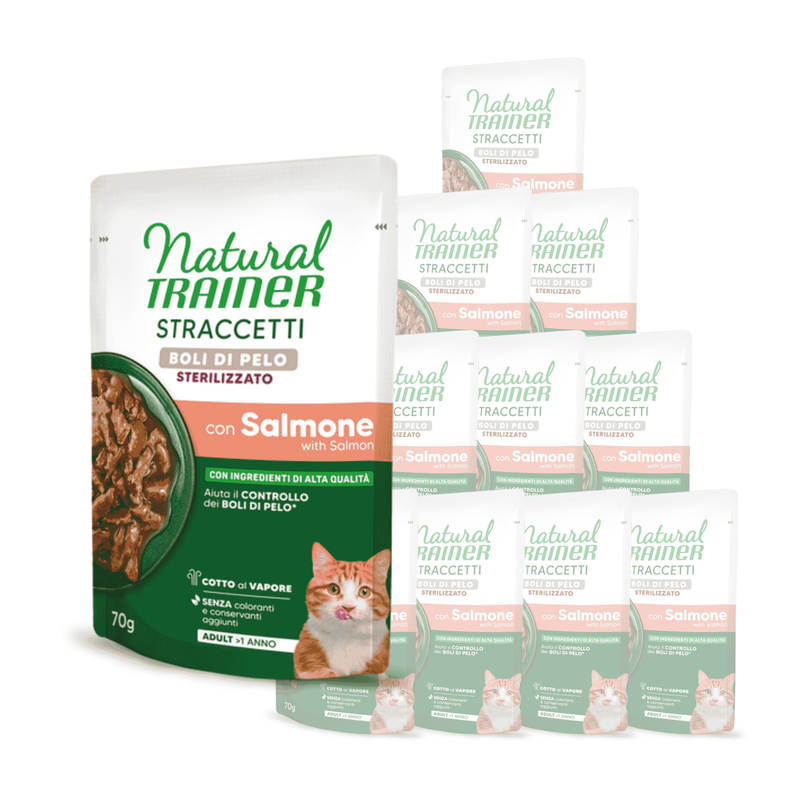 Natural Trainer Straccetti con Salmone Boli di Pelo per Gatti Steril 70gr