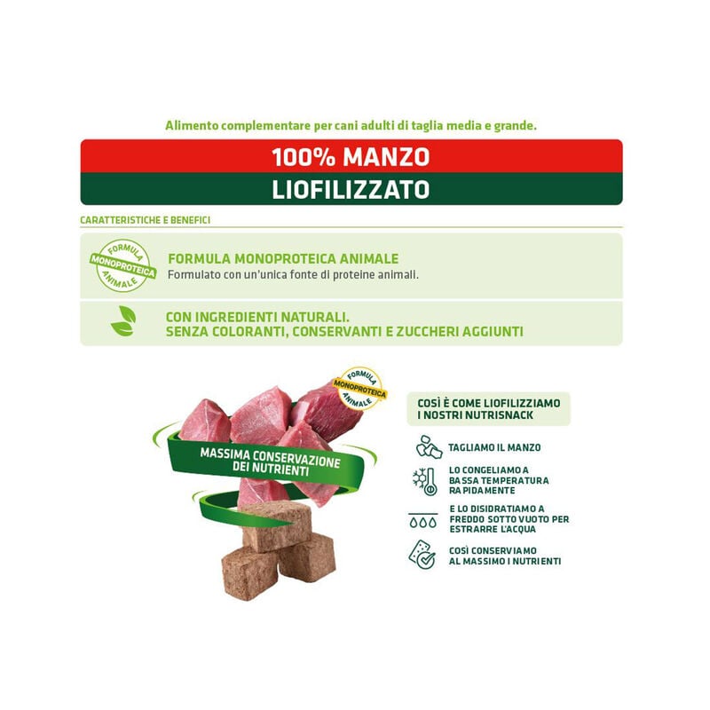 Natural Trainer Freeze Dried Nutrisnack Dog Med&Max Manzo 50g 