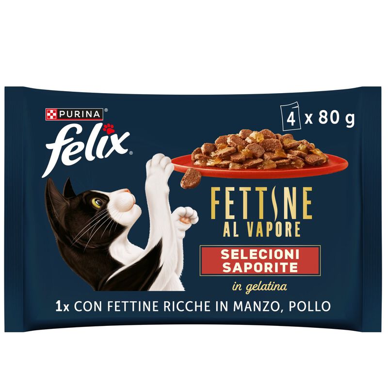 Felix Cat Adult Fettine al vapore Manzo e Pollo 4 pz x 80 gr