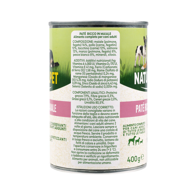 Naturalpet Dog Adult Pat&eacute; ricco in Maiale 400 gr