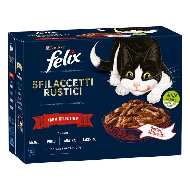 Felix Sfilaccetti Rustici Farm Selection Manzo, Pollo, Anatra e Tacchino 12 x 80 gr