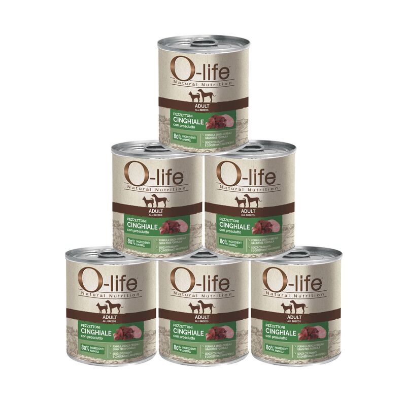 O-life Dog Adult All breeds Pezzettoni di Cinghiale con prosciutto 400gr