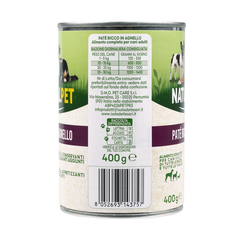 Naturalpet Dog Adult Pat&egrave; ricco in Agnello 400 gr