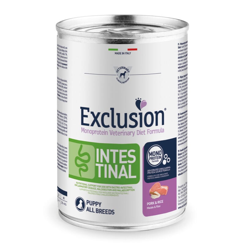 Exclusion Monoprotein Veterinary Diet Puppy Intestinal Maiale e Riso 400 gr