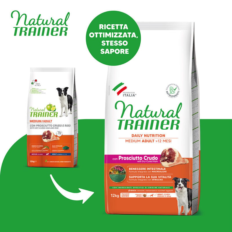 Natural Trainer Daily Nutrition Dog Adult Medium con Prosciutto Crudo 12kg