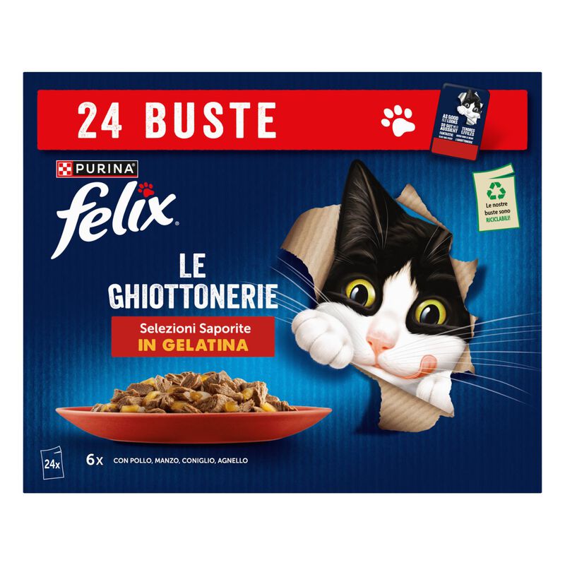 Felix Le Ghiottonerie Cat Adult con Manzo Pollo Coniglio e Agnello 24 x 85 gr