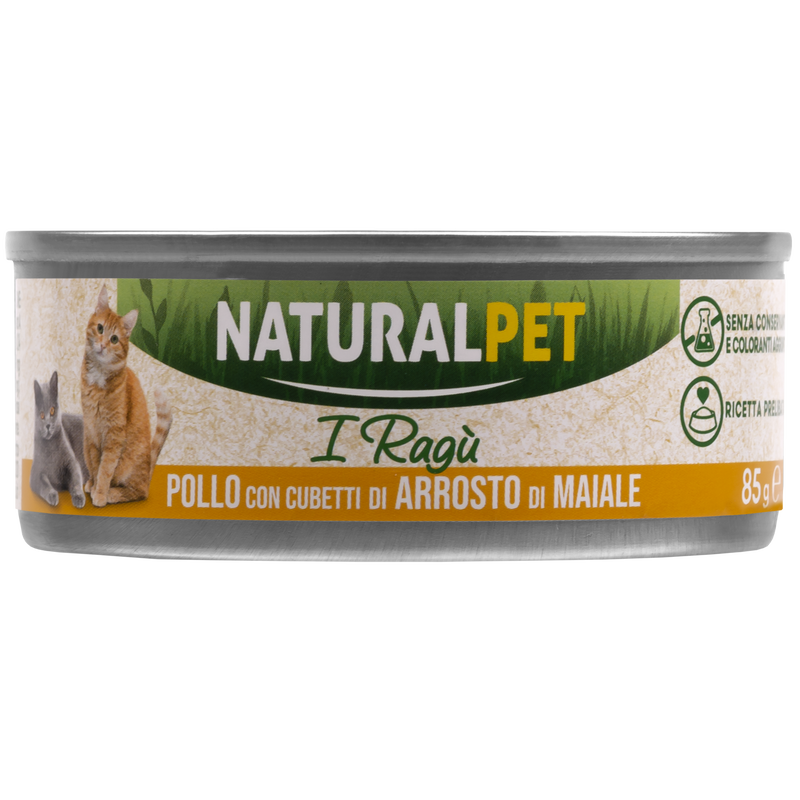 Naturalpet Cat I rag&ugrave; Pollo con cubetti di arrosto di maiale 85gr