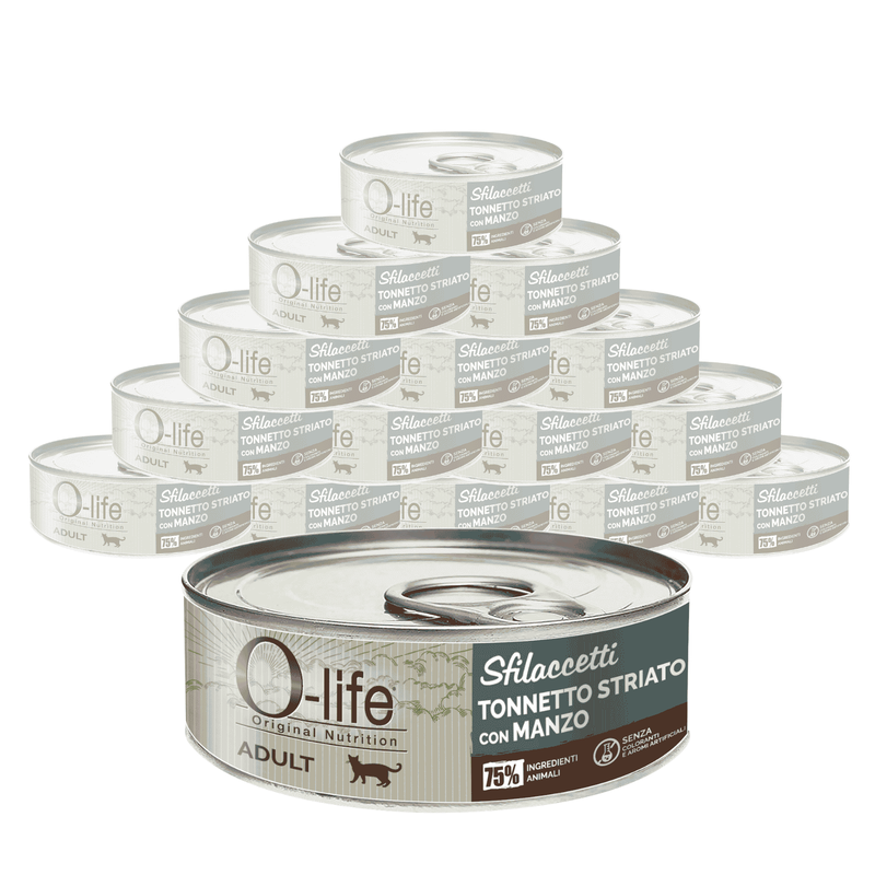 O-life Cat Adult sfilaccetti tonno con manzo 70gr