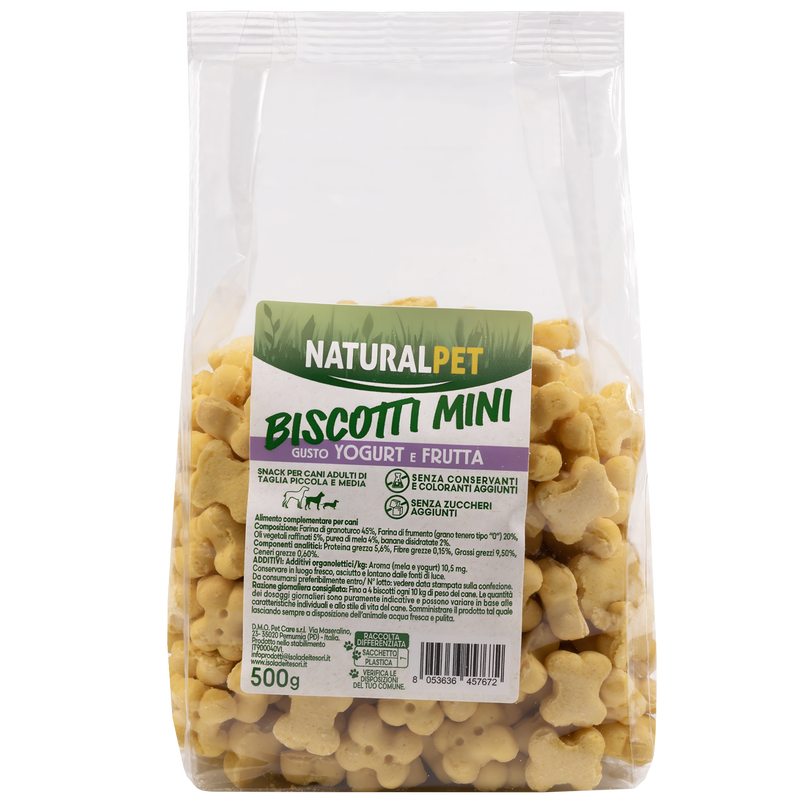 Naturalpet Dog Adult Mini&Medium Snack biscotti gusto yogurt e frutta 500gr