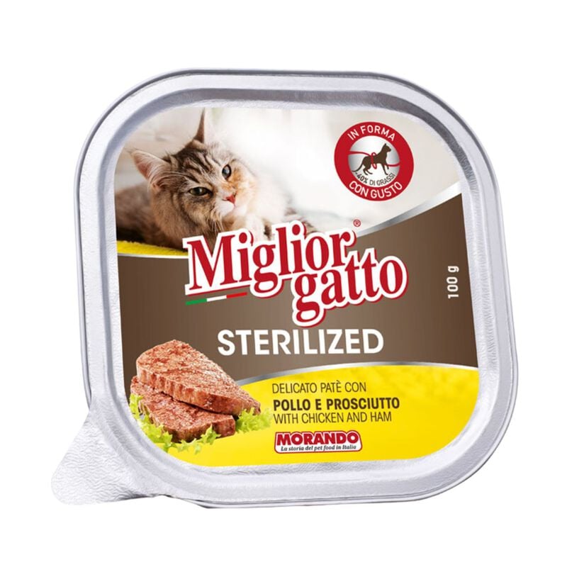 Migliorgatto Cat Sterilised delicato pat&egrave; con Pollo e Prosciutto 100 gr