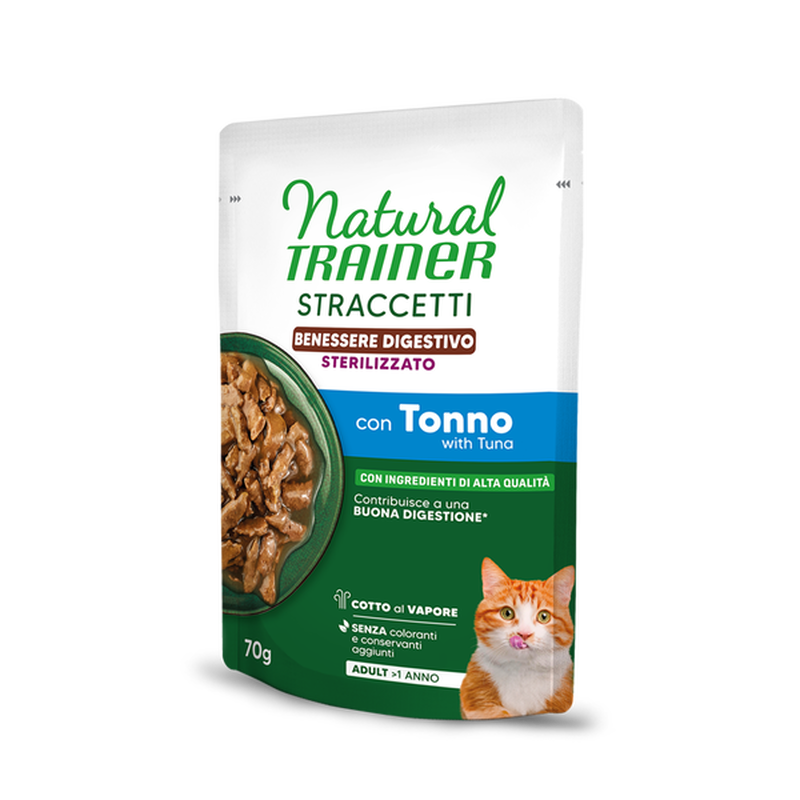 Natural Trainer Benessere digestivo Straccetti con Tonno per Gatti Sterilizzati 70gr