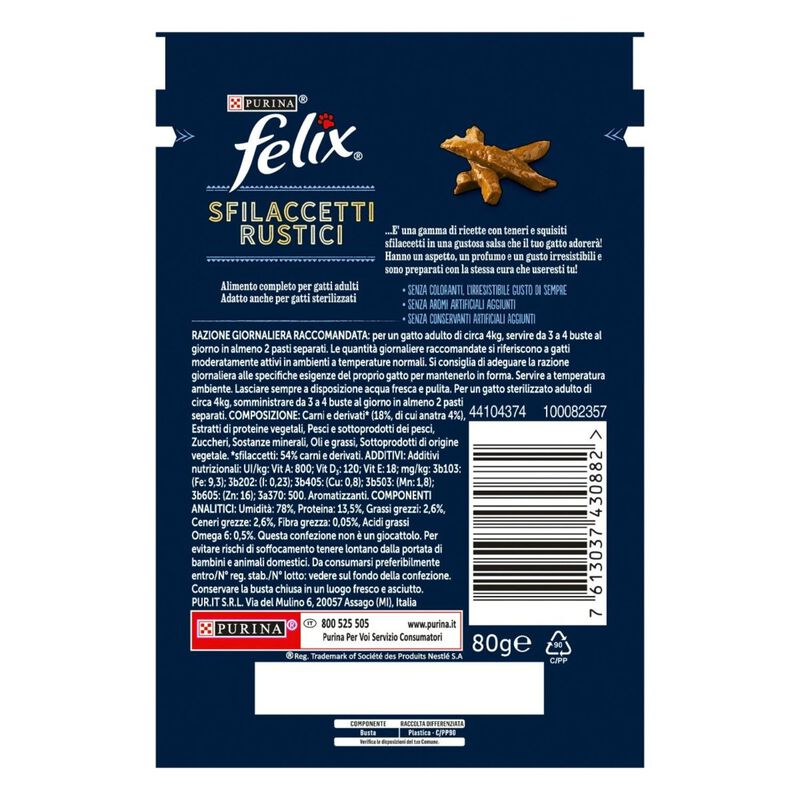 Purina Felix Sfilaccetti Rustici Cat Adult con Anatra 80 gr