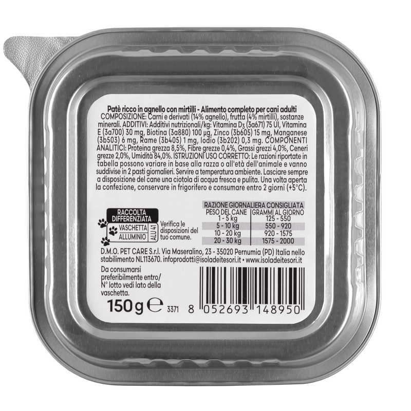 Naturalpet Premium Dog Adult Pat&eacute; ricco in Agnello con mirtilli 150 gr
