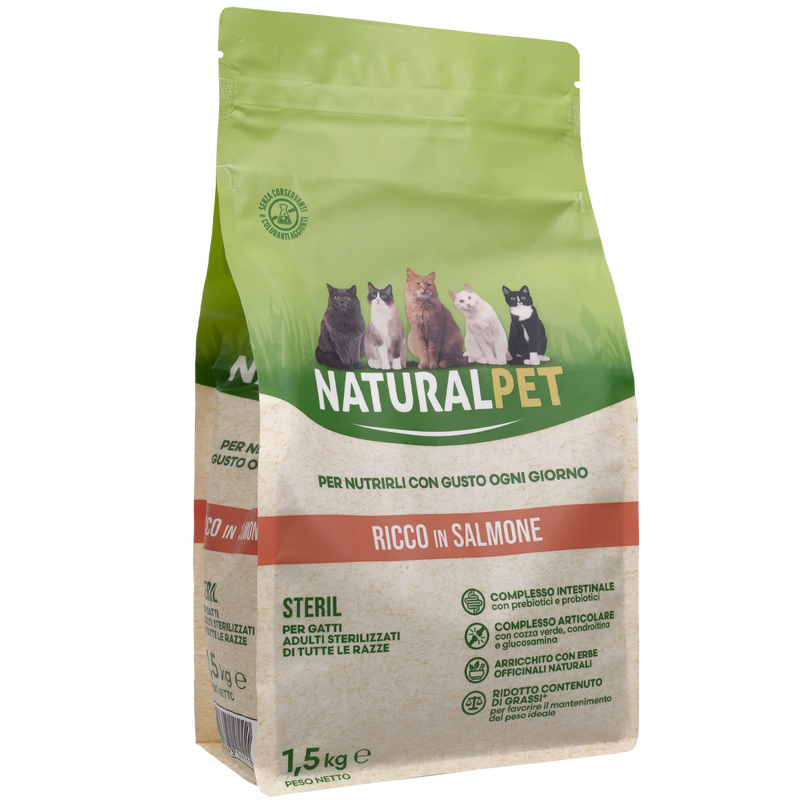 Naturalpet Cat Adult Sterilised ricco in Salmone 1,5kg